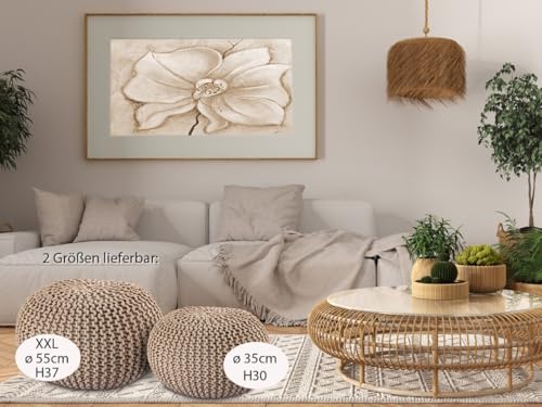 Amago home Strickhocker Pouf Ø45 o. 55cm Bodenkissen Sitzpouf XXL Baumwolle nachhaltig Größe ø 45 cm, Farbe beige - 3