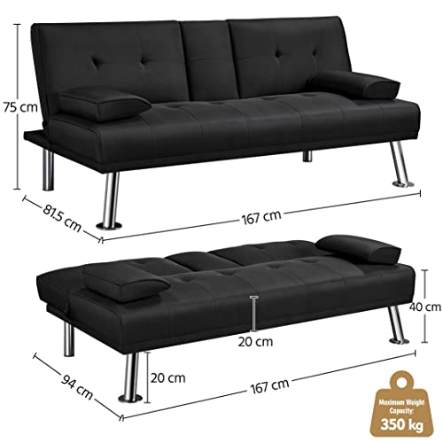Yaheetech Klappbares Schlafsofa Couch Sofa mit Schlaffunktion Bettsofa mit Großer Liegefläche von 167 cm L × 94 cm B fürs Wohnzimmer/Schlafzimmer/Heimkino/Gästezimmer Schwarz - 3