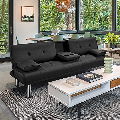 Yaheetech Klappbares Schlafsofa Couch Sofa mit Schlaffunktion Bettsofa mit Großer Liegefläche von 167 cm L × 94 cm B fürs Wohnzimmer/Schlafzimmer/Heimkino/Gästezimmer Schwarz - 4