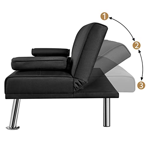 Yaheetech Klappbares Schlafsofa Couch Sofa mit Schlaffunktion Bettsofa mit Großer Liegefläche von 167 cm L × 94 cm B fürs Wohnzimmer/Schlafzimmer/Heimkino/Gästezimmer Schwarz - 6