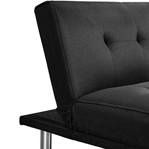 Yaheetech Klappbares Schlafsofa Couch Sofa mit Schlaffunktion Bettsofa mit Großer Liegefläche von 167 cm L × 94 cm B fürs Wohnzimmer/Schlafzimmer/Heimkino/Gästezimmer Schwarz - 7