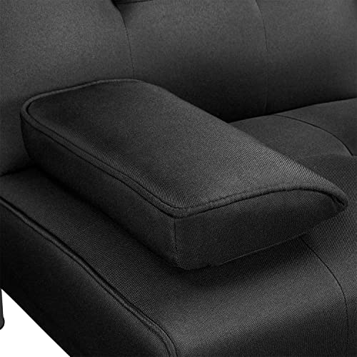 Yaheetech Klappbares Schlafsofa Couch Sofa mit Schlaffunktion Bettsofa mit Großer Liegefläche von 167 cm L × 94 cm B fürs Wohnzimmer/Schlafzimmer/Heimkino/Gästezimmer Schwarz - 8