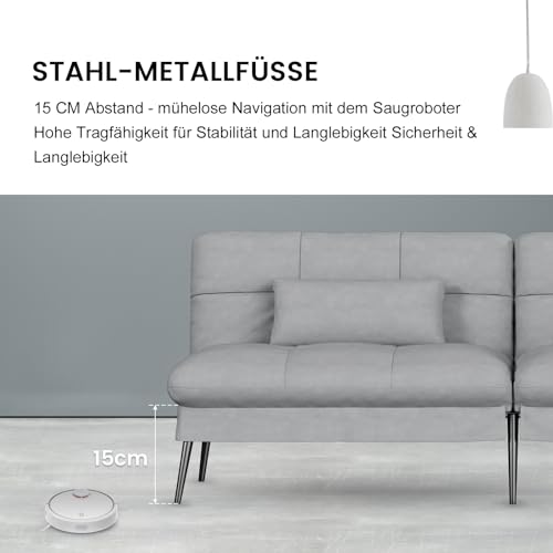 COMHOMA Schlafsofa mit Schlaffunktion – Futonbezug ausklappbar – Ecksofa – Gästesofa 3-Sitzer – mit Verstellbarer Rückenlehne aus grauem Stoff - 3