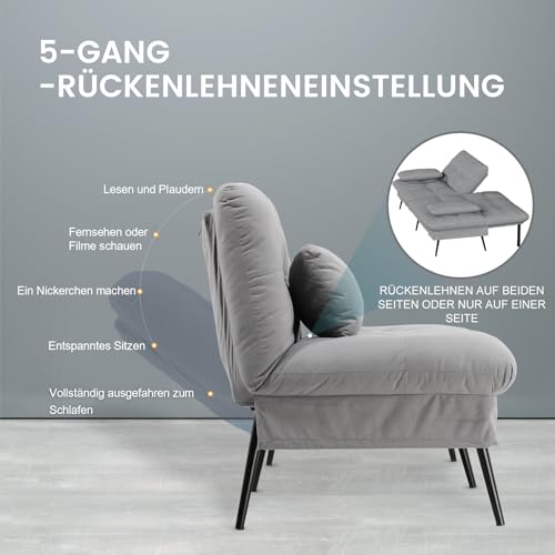 COMHOMA Schlafsofa mit Schlaffunktion – Futonbezug ausklappbar – Ecksofa – Gästesofa 3-Sitzer – mit Verstellbarer Rückenlehne aus grauem Stoff - 7