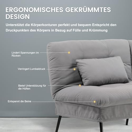 COMHOMA Schlafsofa mit Schlaffunktion – Futonbezug ausklappbar – Ecksofa – Gästesofa 3-Sitzer – mit Verstellbarer Rückenlehne aus grauem Stoff - 8