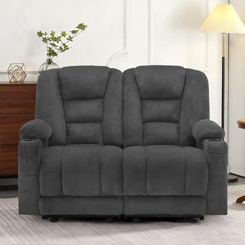 M MCombo Elektrisch 2er Sitzer Sofa mit Schlaffunktion, 2er Relaxsofa mit Taste 150° Verstellbar, Kinosessel mit Liegefunktion, USB & Getränkehalter, 7009 (Grau) - 2