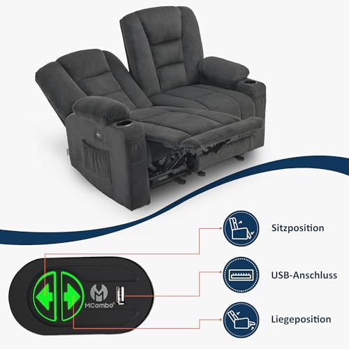 M MCombo Elektrisch 2er Sitzer Sofa mit Schlaffunktion, 2er Relaxsofa mit Taste 150° Verstellbar - 4