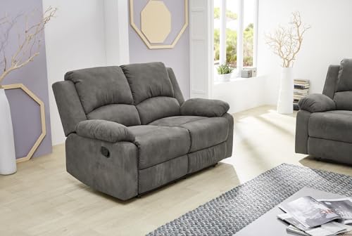 Zweisitzer-Sofa mit Tonnentaschenfederkern 148 cm breit, verstellbare 2er Couch durch praktische halbautomatische Relaxfunktion, Bezug Mikrofaser Vintage Anthrazit / 15130 - 2