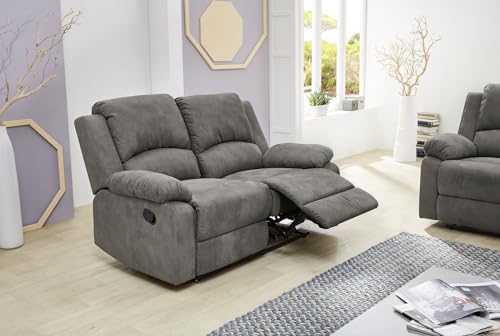 Zweisitzer-Sofa mit Tonnentaschenfederkern 148 cm breit, verstellbare 2er Couch durch praktische halbautomatische Relaxfunktion, Bezug Mikrofaser Vintage Anthrazit / 15130 - 4