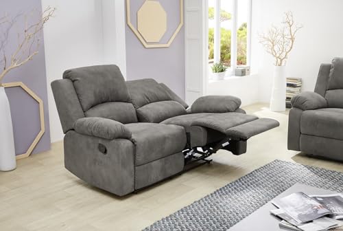 Zweisitzer-Sofa mit Tonnentaschenfederkern 148 cm breit, verstellbare 2er Couch durch praktische halbautomatische Relaxfunktion, Bezug Mikrofaser Vintage Anthrazit / 15130 - 5