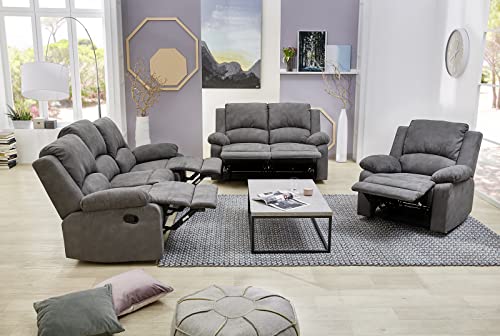 Zweisitzer-Sofa mit Tonnentaschenfederkern 148 cm breit, verstellbare 2er Couch durch praktische halbautomatische Relaxfunktion, Bezug Mikrofaser Vintage Anthrazit / 15130 - 9