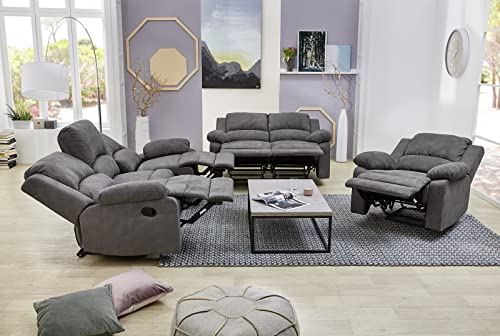 Zweisitzer-Sofa mit Tonnentaschenfederkern 148 cm breit, verstellbare 2er Couch durch praktische halbautomatische Relaxfunktion, Bezug Mikrofaser Vintage Anthrazit / 15130 - 10