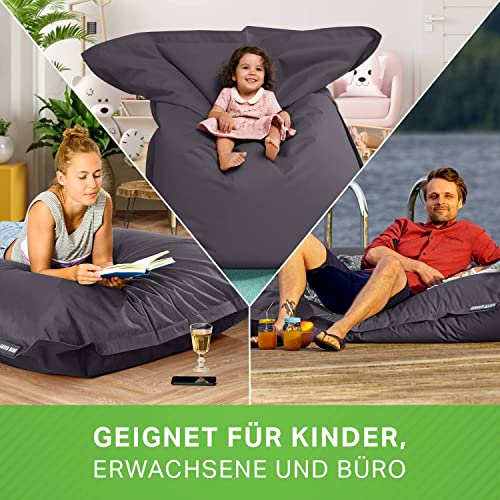 Green Bean Sitzsack XXL 140x180cm 380 Liter Kinder & Erwachsene Bean Bag EPS Perlen Füllung Riesensitzsack Groß Draußen Outdoor Liegekissen Waschbar Wetterfest Lounge Sitzkissen Bodenkissen Grau - 4