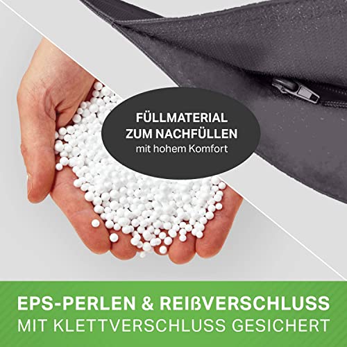 Green Bean Sitzsack XXL 140x180cm 380 Liter Kinder & Erwachsene Bean Bag EPS Perlen Füllung Riesensitzsack Groß Draußen Outdoor Liegekissen Waschbar Wetterfest Lounge Sitzkissen Bodenkissen Grau - 6