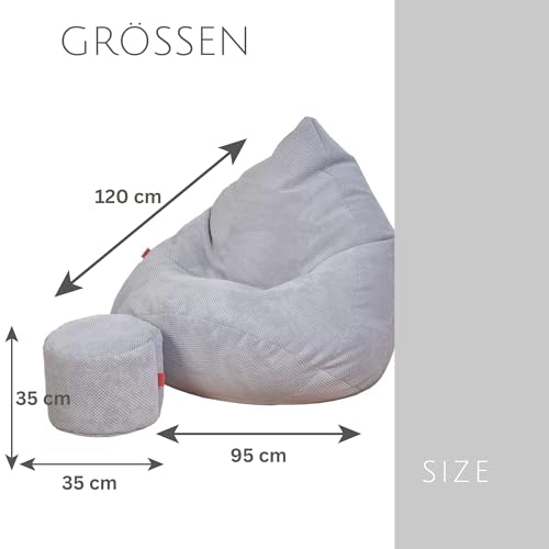 Slevobox Sitzsack mit Hocker Senfgelb 95x95x120 cm - XXL Sitzsack Erwachsene mit Füllung - Schlafzimmer und Wohnzimmer Möbel - Samt Indoor Sitzsäcke - Bean Bag - Lounge Sessel - 2