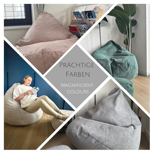 Slevobox Sitzsack mit Hocker Senfgelb 95x95x120 cm - XXL Sitzsack Erwachsene mit Füllung - Schlafzimmer und Wohnzimmer Möbel - Samt Indoor Sitzsäcke - Bean Bag - Lounge Sessel - 6