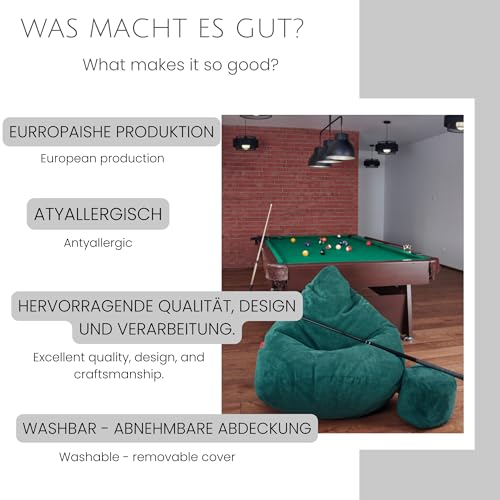 Slevobox Sitzsack mit Hocker Senfgelb 95x95x120 cm - XXL Sitzsack Erwachsene mit Füllung - Schlafzimmer und Wohnzimmer Möbel - Samt Indoor Sitzsäcke - Bean Bag - Lounge Sessel - 7