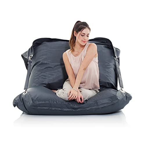 SMOOTHY Original Supreme Indoor & Outdoor Sitzsack XXL 450L Riesensitzsack Sitzkissen Sessel für Kinder & Erwachsene (Stein-Grau) - 3