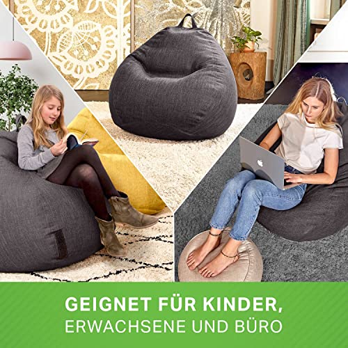 Green Bean Indoor XXL Sitzsack mit 300 Liter mit EPS-Perlen Füllung - Kuschelig Weich Waschbar - Drinnen Stoff Bodenkissen Liegekissen Sitzkissen - Dunkelgrau Asphalt - 4