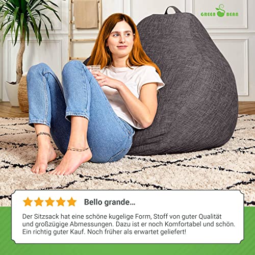 Green Bean Indoor XXL Sitzsack mit 300 Liter mit EPS-Perlen Füllung - Kuschelig Weich Waschbar - Drinnen Stoff Bodenkissen Liegekissen Sitzkissen - Dunkelgrau Asphalt - 5