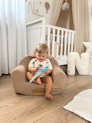 Flumi Personalisierte Kindersessel Babysessel Schaumstoff – Kindersitz fur Kinderzimmer Spielzimmer – Sessel mit Gravur Kindername Farbe: Lammfell Dunkelbeige - 2