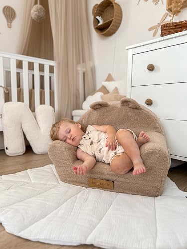 Flumi Personalisierte Kindersessel Babysessel Schaumstoff – Kindersitz fur Kinderzimmer Spielzimmer – Sessel mit Gravur Kindername Farbe: Lammfell Dunkelbeige - 7