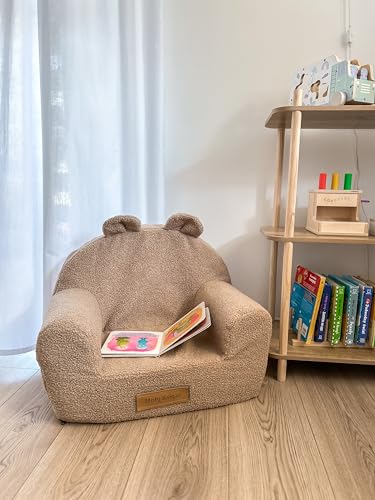 Flumi Personalisierte Kindersessel Babysessel Schaumstoff – Kindersitz fur Kinderzimmer Spielzimmer – Sessel mit Gravur Kindername Farbe: Lammfell Dunkelbeige - 4