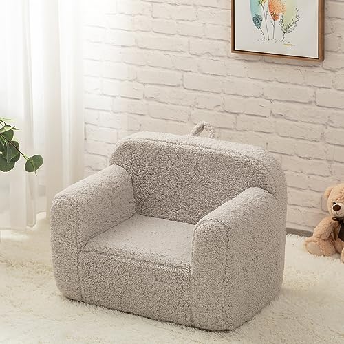 BEJOY Kindersofa - Ultra-Weicher Schaumstoff Gefüllter Kindersessel, Kuscheliger Sherpa Lesecouch für Mädchen und Jungen - Hellgrau - 7