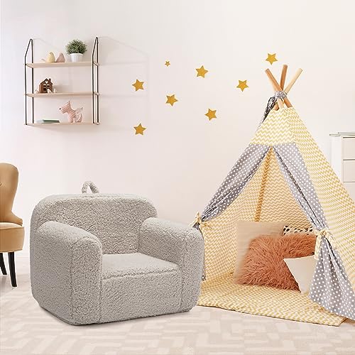 BEJOY Kindersofa - Ultra-Weicher Schaumstoff Gefüllter Kindersessel, Kuscheliger Sherpa Lesecouch für Mädchen und Jungen - Hellgrau - 8