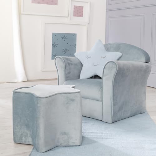 roba Kindersessel Lil Sofa mit Armlehnen - für Jungen und Mädchen - Bequemer Babysessel - Samtstoff blau - Mini Sessel für Baby & Kinderzimmer - 2