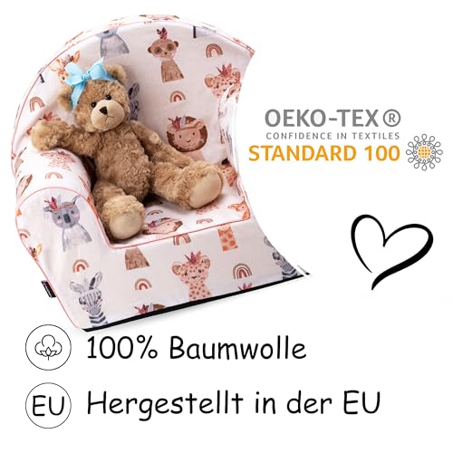 PinkZebra BEZUG für Kindersessel aus Schaumstoff, Sesselbezug, Bezug für Sessel mit Schaumstofffüllung, Past für Kindersessel in Größe: 51 x 34 x 42 cm, Sitzfläche: 26 x 26 cm, Nette Tiere - 2