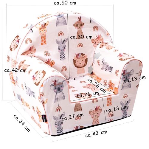 PinkZebra BEZUG für Kindersessel aus Schaumstoff, Sesselbezug, Bezug für Sessel mit Schaumstofffüllung, Past für Kindersessel in Größe: 51 x 34 x 42 cm, Sitzfläche: 26 x 26 cm, Nette Tiere - 4