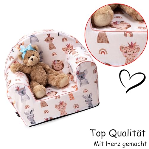 PinkZebra BEZUG für Kindersessel aus Schaumstoff, Sesselbezug, Bezug für Sessel mit Schaumstofffüllung, Past für Kindersessel in Größe: 51 x 34 x 42 cm, Sitzfläche: 26 x 26 cm, Nette Tiere - 5