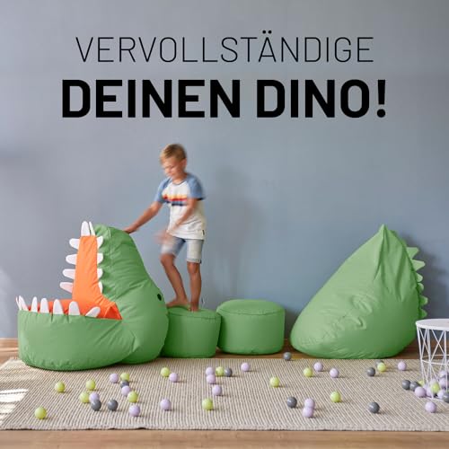 Lumaland Kindersitzsack Dino | Sitzsack Tier Familie für Kinder | Wasserabweisender Bean Bag für Indoor & Outdoor | Pflegeleichtes Material | 90 x 90 x 70 cm & 4,1 kg leicht [Grün] - 4