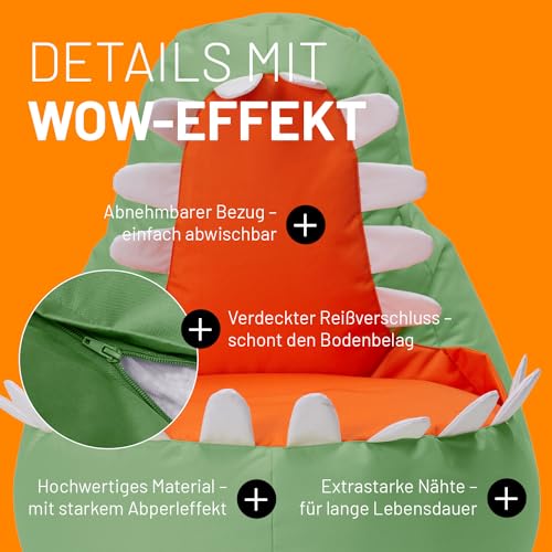 Lumaland Kindersitzsack Dino | Sitzsack Tier Familie für Kinder | Wasserabweisender Bean Bag für Indoor & Outdoor | Pflegeleichtes Material | 90 x 90 x 70 cm & 4,1 kg leicht [Grün] - 5