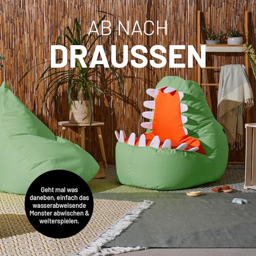 Lumaland Kindersitzsack Dino | Sitzsack Tier Familie für Kinder | Wasserabweisender Bean Bag für Indoor & Outdoor | Pflegeleichtes Material | 90 x 90 x 70 cm & 4,1 kg leicht [Grün] - 6