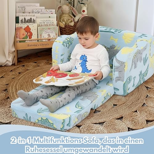 MeMoreCool Kindersofa Ausklappbar, 2-in-1 Kleinkinder Schlafsofa, Kindersessel mit Schlaffunktion - 3