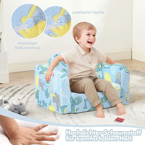 MeMoreCool Kindersofa Ausklappbar, 2-in-1 Kleinkinder Schlafsofa, Kindersessel mit Schlaffunktion - 5