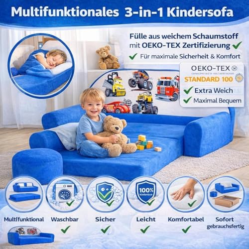 All4All Kindersofa Schlafsofa 3in1 Velo Spielsofa für Kinder Sofa zum Aufklappen Funzy Kindercouch mit Schlaffunktion - 6