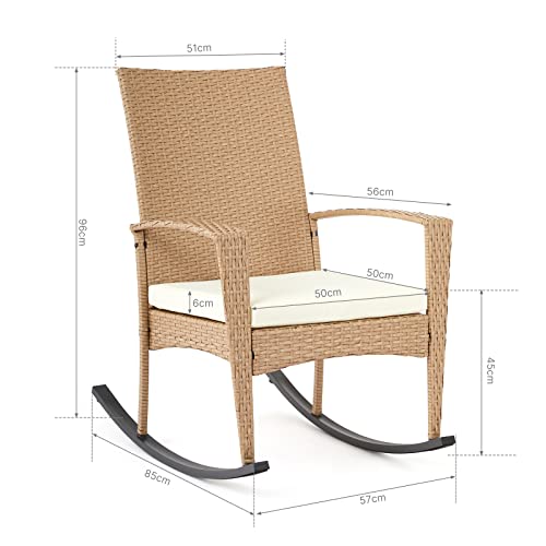 Mondeer Garten Schaukelstuhl, Outdoor GartenStuhl Schwingsessel mit Kissen Abnehmbares und Armlehnen, Polyrattan, für Garten Balkon Terrasse, Beige, 57 x 85 x 96 cm - 3