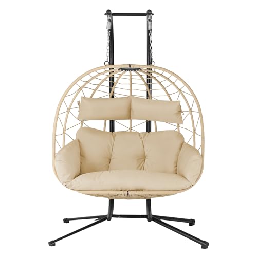 HinHocker Hängesessel für 2 Personen mit Gestell | Creme | XXL Hängeschaukel für Indoor und Outdoor | Inkl. Kissen und Auflagepolster | Hängesessel Outdoor, Gartenschaukel, Schaukelstuhl - 3