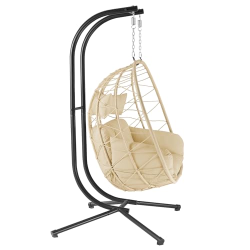 HinHocker Hängesessel für 2 Personen mit Gestell | Creme | XXL Hängeschaukel für Indoor und Outdoor | Inkl. Kissen und Auflagepolster | Hängesessel Outdoor, Gartenschaukel, Schaukelstuhl - 4
