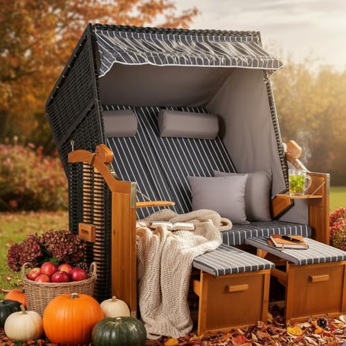 MR. DEKO® Strandkorb Ostsee 2-Sitzer Anthrazit | Volllieger Gartenmöbel - 2