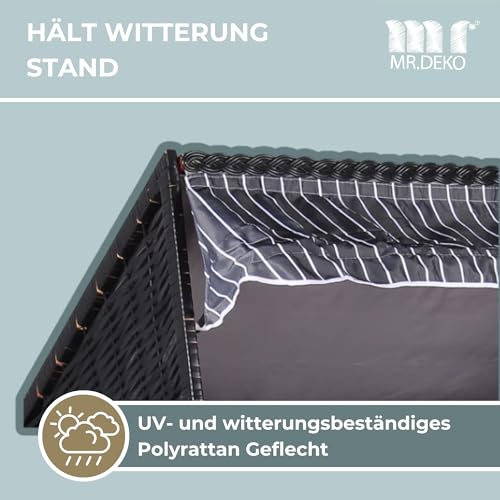 MR. DEKO® Strandkorb Ostsee 2-Sitzer Anthrazit | Volllieger Gartenmöbel | Polyrattan Hartholz | Komfortabler Sonnenkorb für Terrasse und Balkon | Inkl. 2 Klapptische und Kissen Royal Anthrazit - 5