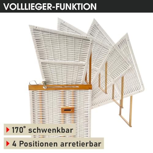 BRAST® Strandkorb Norderney Deluxe für 2 Personen | 120cm breit | 4 Designs | inkl. wetterfeste Abdeckhaube | verstellbare Rückenlehne Fußkissen | Grau/Weiß - gestreift - 8