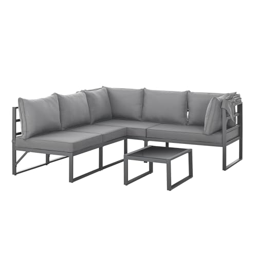 SVITA Maui Gartenmöbel-Lounge-Set mit Dach Outdoor-Sofa Strandkorb-Sonneninsel Stahl Hellgrau - 6