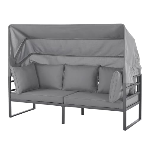 SVITA Maui Gartenmöbel-Lounge-Set mit Dach Outdoor-Sofa Strandkorb-Sonneninsel Stahl Hellgrau - 7