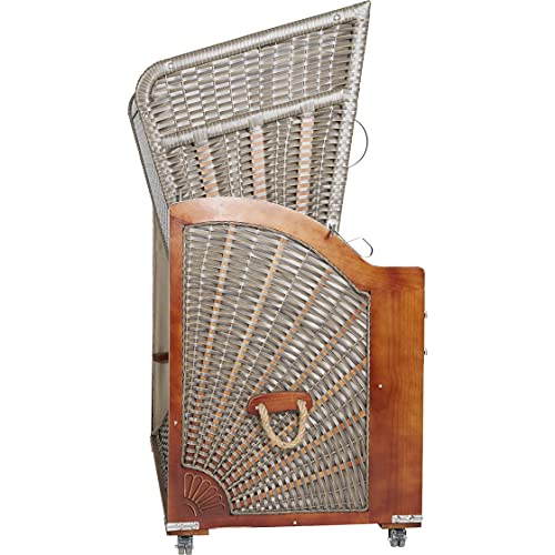 Webavita Strandkorb Mallorca Pinienholz | 2-Sitzer | Montiert mit Schutzhülle | Geflecht Grau, Bezug: Anthrazit Gestreift | Halblieger | Beach Chair für den Garten Terrasse Balkon - 5