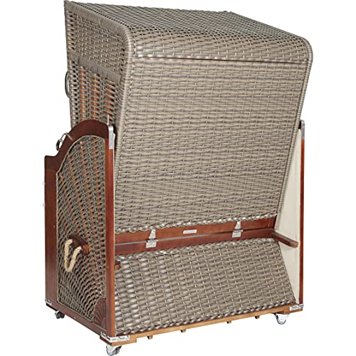 Webavita Strandkorb Mallorca Pinienholz | 2-Sitzer | Montiert mit Schutzhülle | Geflecht Grau, Bezug: Anthrazit Gestreift | Halblieger | Beach Chair für den Garten Terrasse Balkon - 6