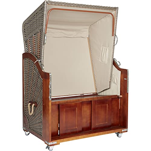 Webavita Strandkorb Mallorca Pinienholz | 2-Sitzer | Montiert mit Schutzhülle | Geflecht Grau, Bezug: Anthrazit Gestreift | Halblieger | Beach Chair für den Garten Terrasse Balkon - 7